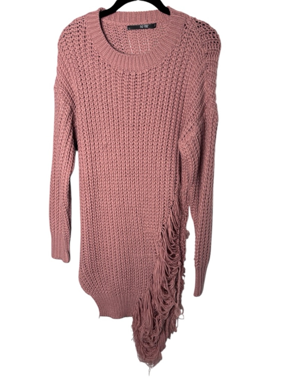 Tic Toc Rose Chunky Knit Sweater Dress Side Distressing Size Small